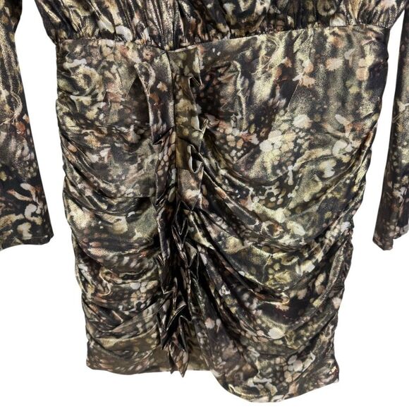 All Saints Lilliana Kettu Mini Dress Black Gold Shoulder Pads Sz 4 - Picture 11 of 11